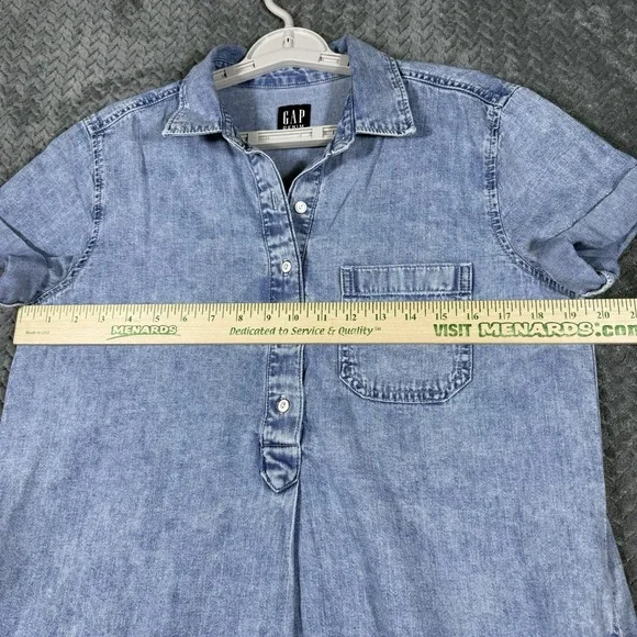 Gap Women's Denim Shirt Dress Small Cotton Pockets Short Sleeved Relaxed Fit - Picture 9 of 11